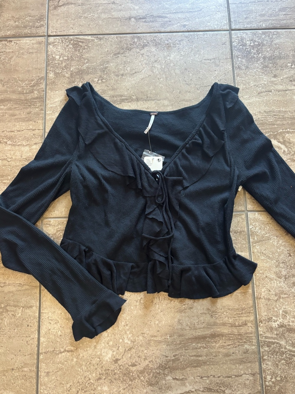 Free People ophelia back ruffle long sleeve top with ruffles and tie front